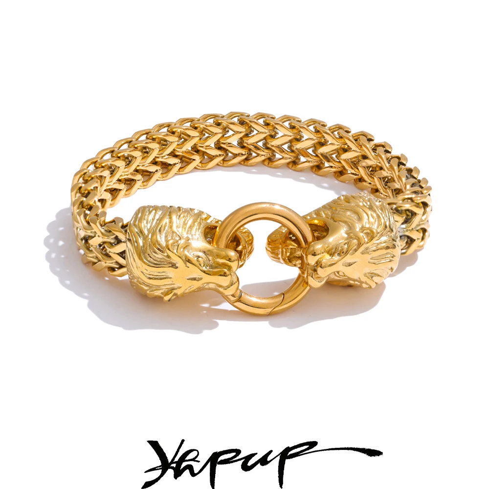 Overpriced bracelet, lion, Cuban chain, thick bracelet, men's bracelet, textured, stainless steel, 18K gold PVD coated