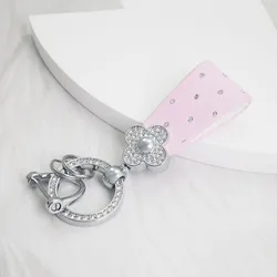 Handcrafted Braided Rope Keychain with Sparkling Rhinestones - Stylish Monochrome Fashion Accessory (Pink)