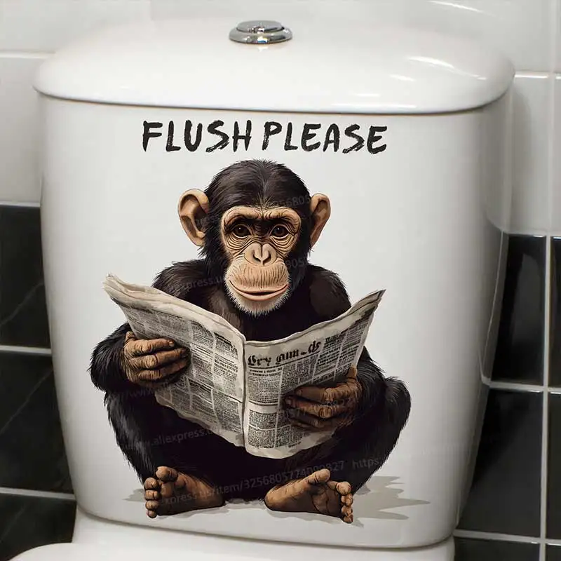 Cartoon Monkey Toilet Sticker Toilet Cover Sticker Wall Stickers Animal Wc Fun For Home BathRoom Decoration S529