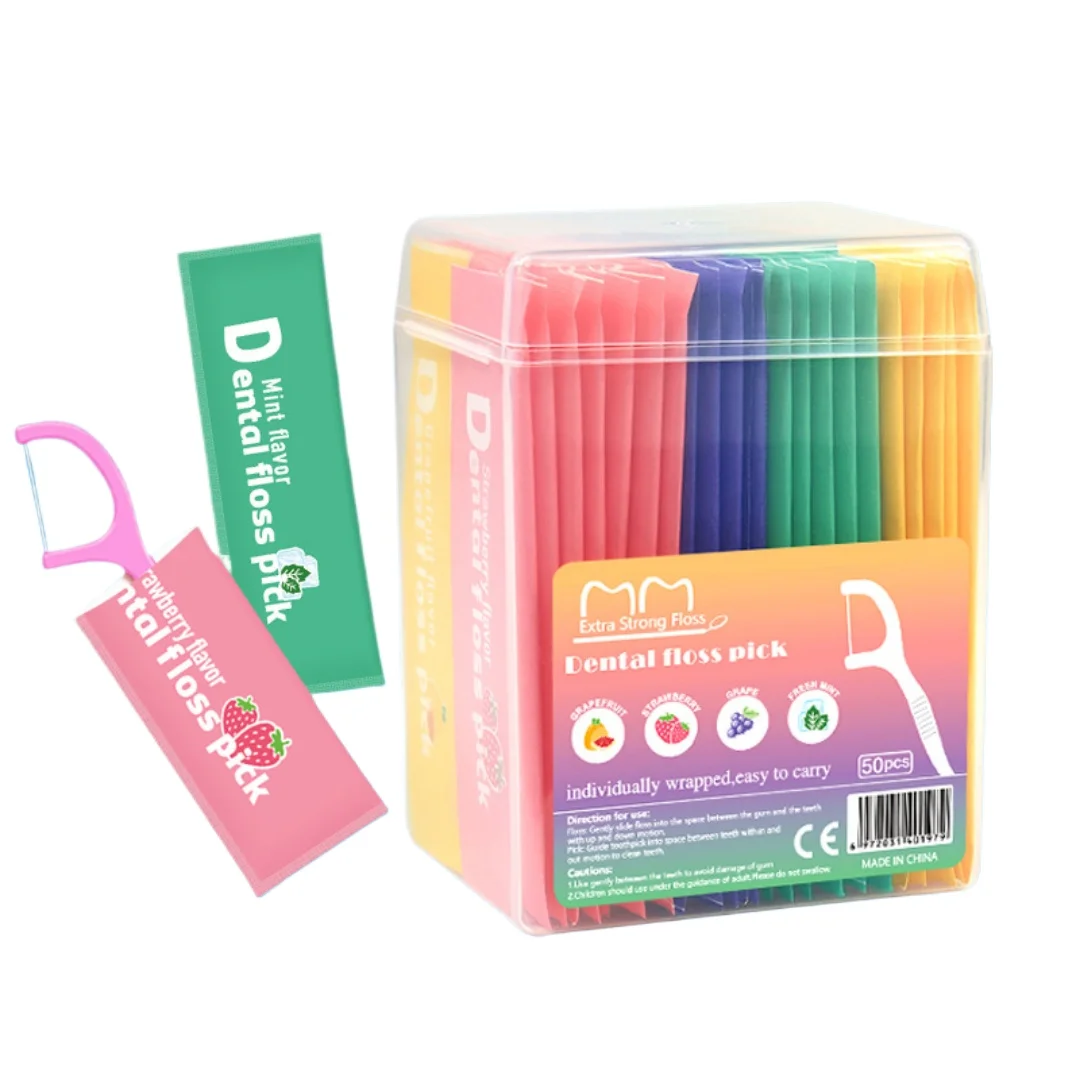 Ultra-fine Fruit-flavored Dental Floss Disposable Toothpicks Portable Dental Flosser Picks Oral Care Teeth Cleaning Tools 50pcs