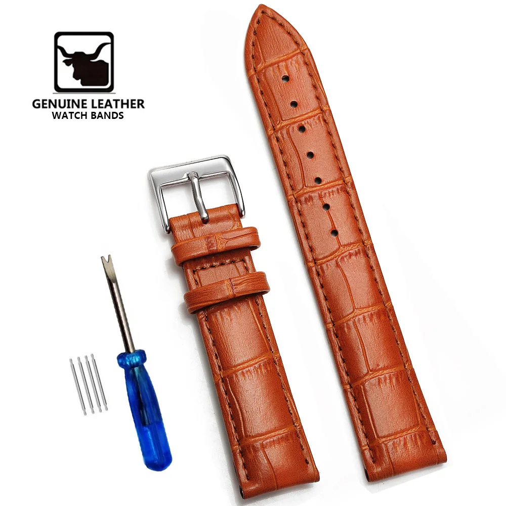 Classic Genuine Leather Watch Band with Soft Cowhide Strap and Adjustable Sizing Plus Tool