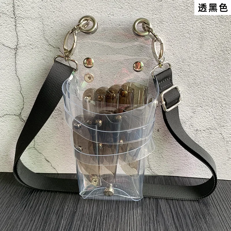 Transparent PVC Barber Scissor Shear Organizer Stylist Holster W/ Nylon Belt Salon Hairdresser Grooming Waist Tool Bag