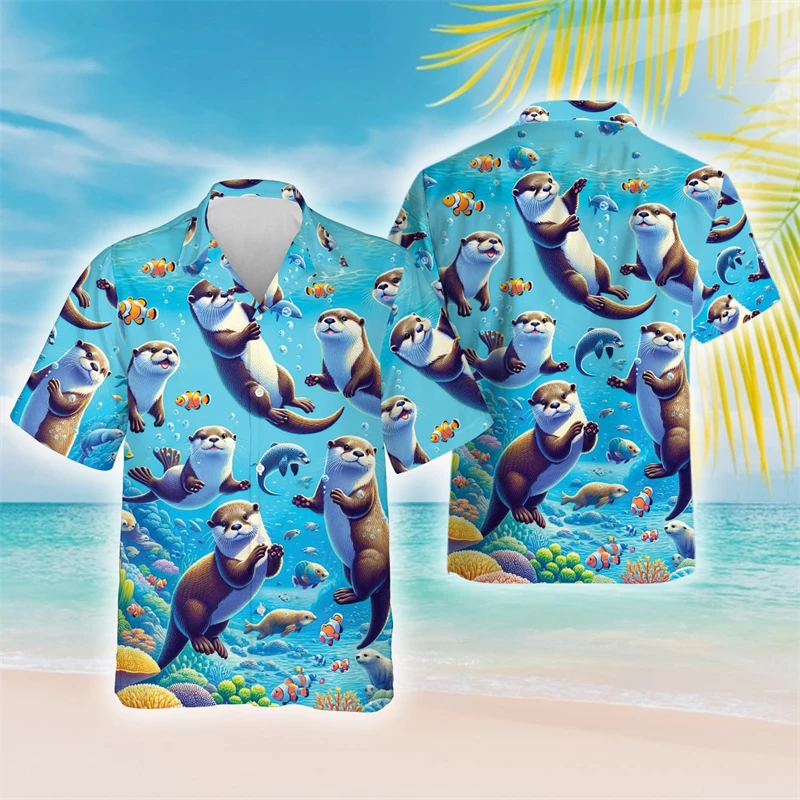 

Funny Otter 3D Printed Beach Shirt Sea Animal Shirts For Men Clothes Harajuku Fashion Women Short Sleeve Kawaii Blouses Y2k Tops