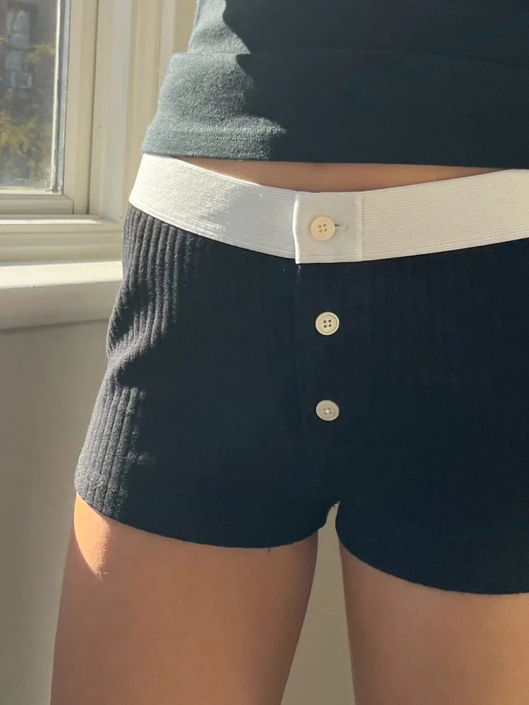 IAMSURE Casual Patchwork Contrast Color Knitted Shorts Sexy Slim Low-Waisted Shorts Women 2024 Spring Autumn Streetwear Ladiies