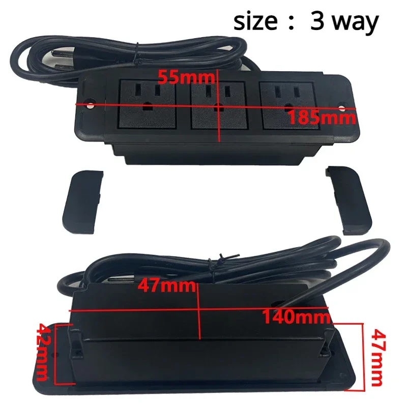 Table Hidden power Sockets EU/UK/US/AU 3 Outlet 2 USB Embedded Power Bedside Table Row Office Desktop 10A 110V 220V Black Socket 6