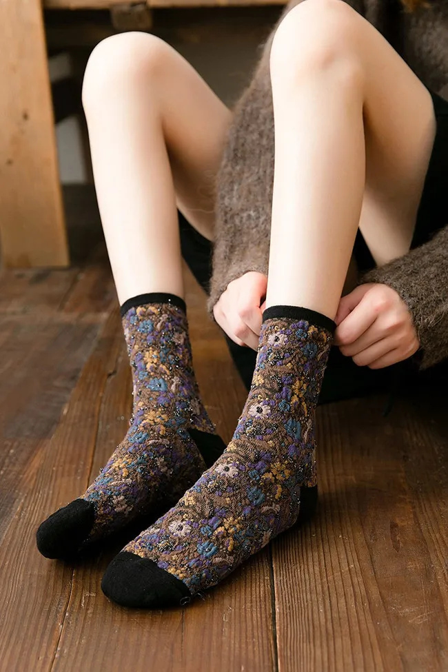 Mode Harajuku Retro Frau Floral Vintage Socken Neuheit Ethnische Druck Kawaii Nette Baumwolle Casual Atmungsaktive Damen Mädchen Lustig – Detail 30