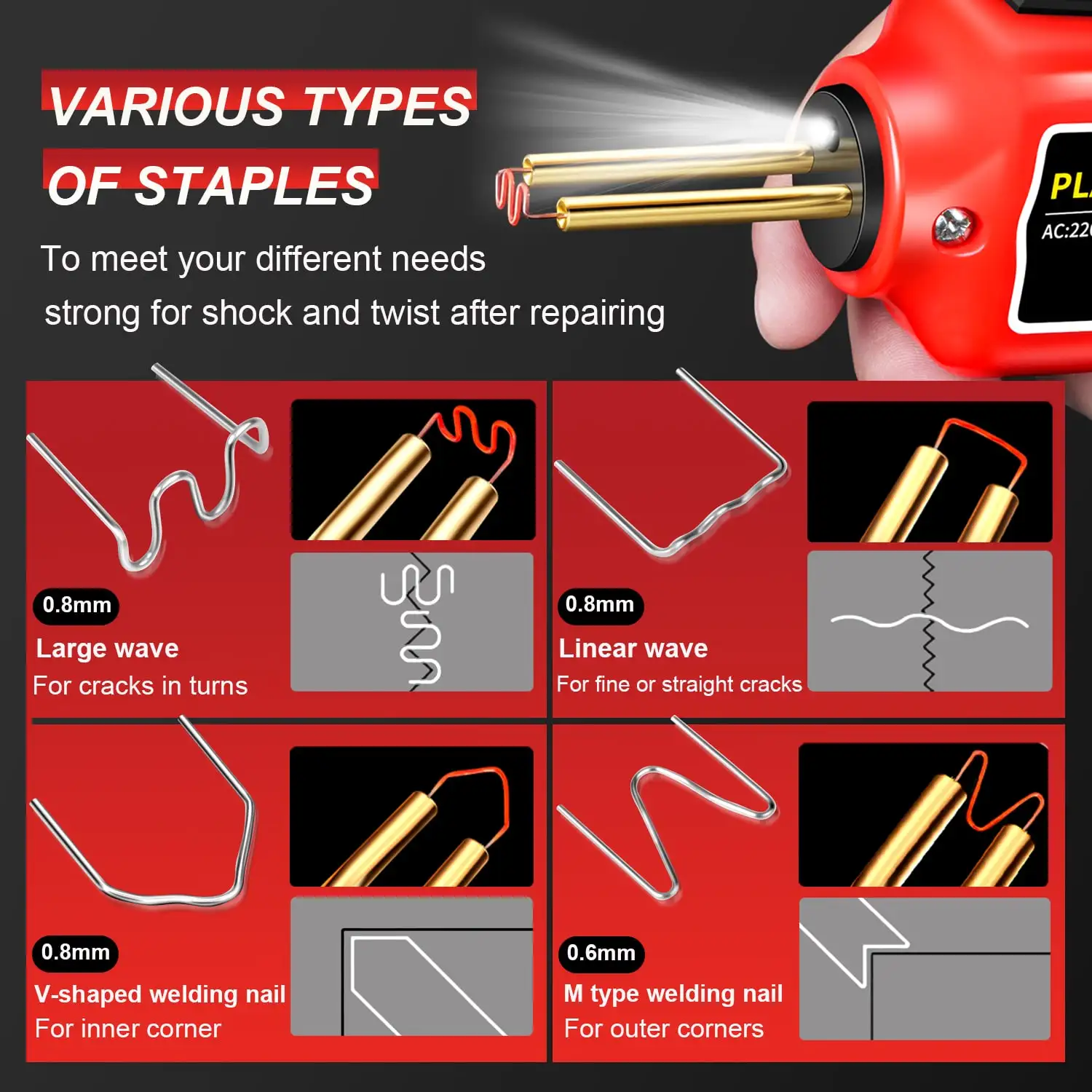 100W Plastic Welding Machine Plastic Welder Gun 200/400/1000/1200pcs Hot Stapler Bumpers Repair Kit Soldering Iron Repair Tools 2