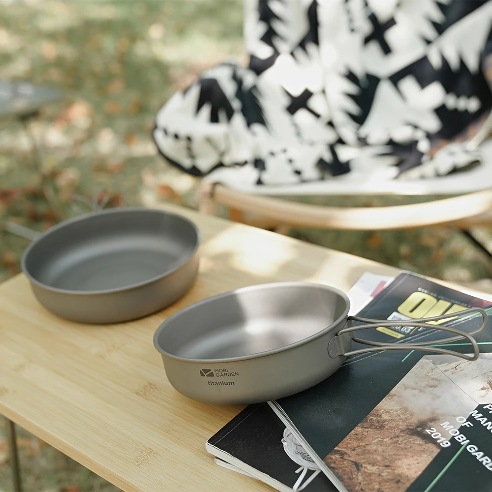 MOBI GARDEN Camping Ttitanium Pan Frying Portable 2-4 Person Multifunctional Cookware Kitchen
