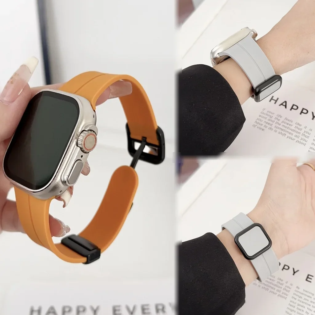 

Ремешок с магнитной застежкой для Apple Watch Band Ultra2 49 мм 45 44 40 41 38 42 мм, силиконовый браслет для iWatch Ultra Series 6 3 se 8 9