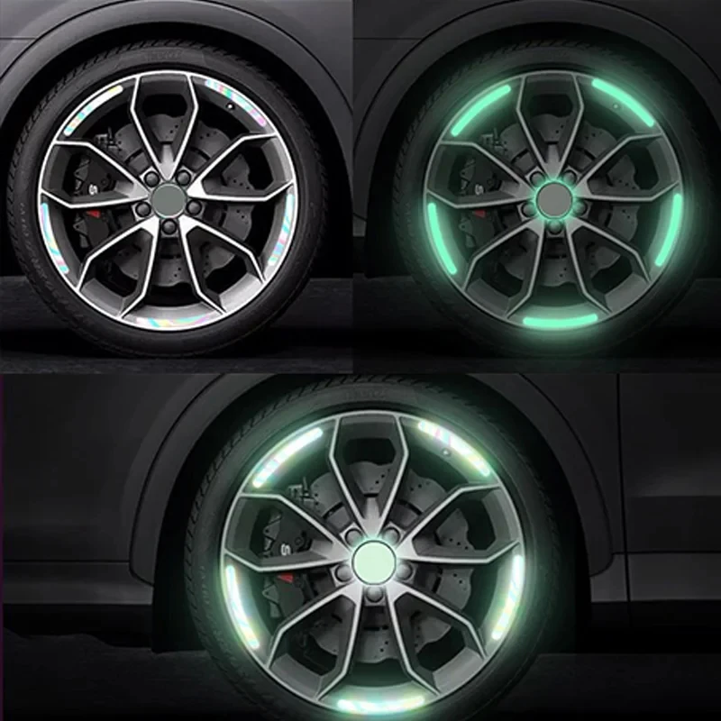 20개 자동차 휠 허브 반사 스티커 타이어 림 반사 스트립 야간 운전용 발광 스티커 자동차 스타일링 액세서리