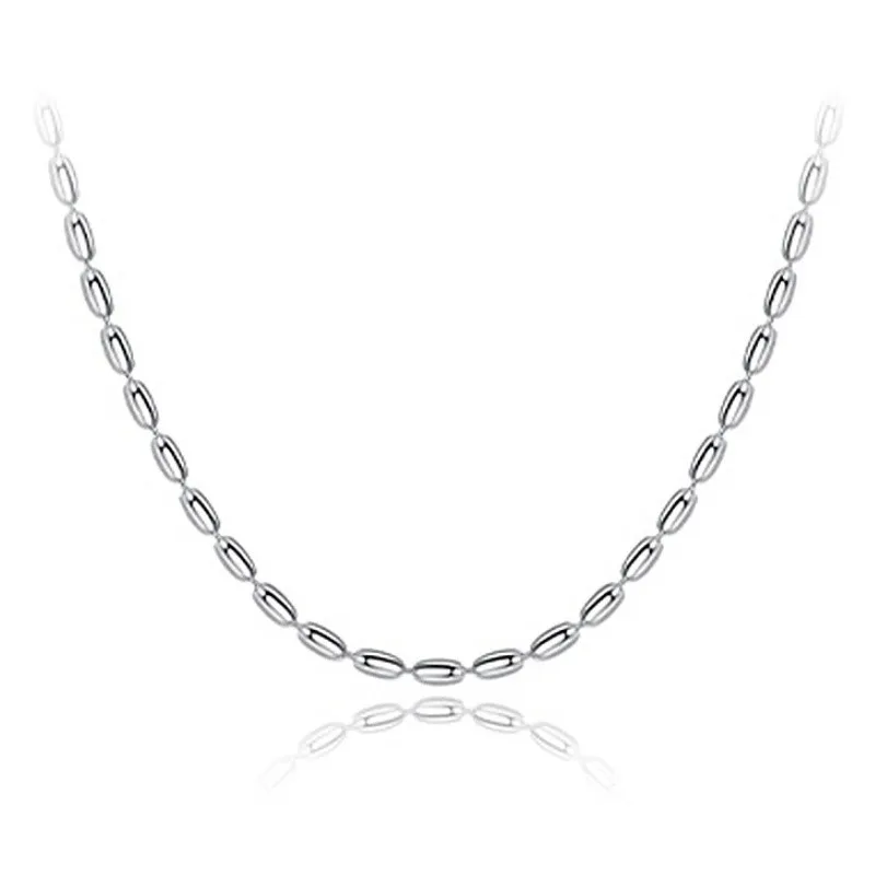Silver Color Stacked Rice Grain Olive Beads Chain Necklace for Women Exquisite Simple Collarbone Chain Jewelry Gift