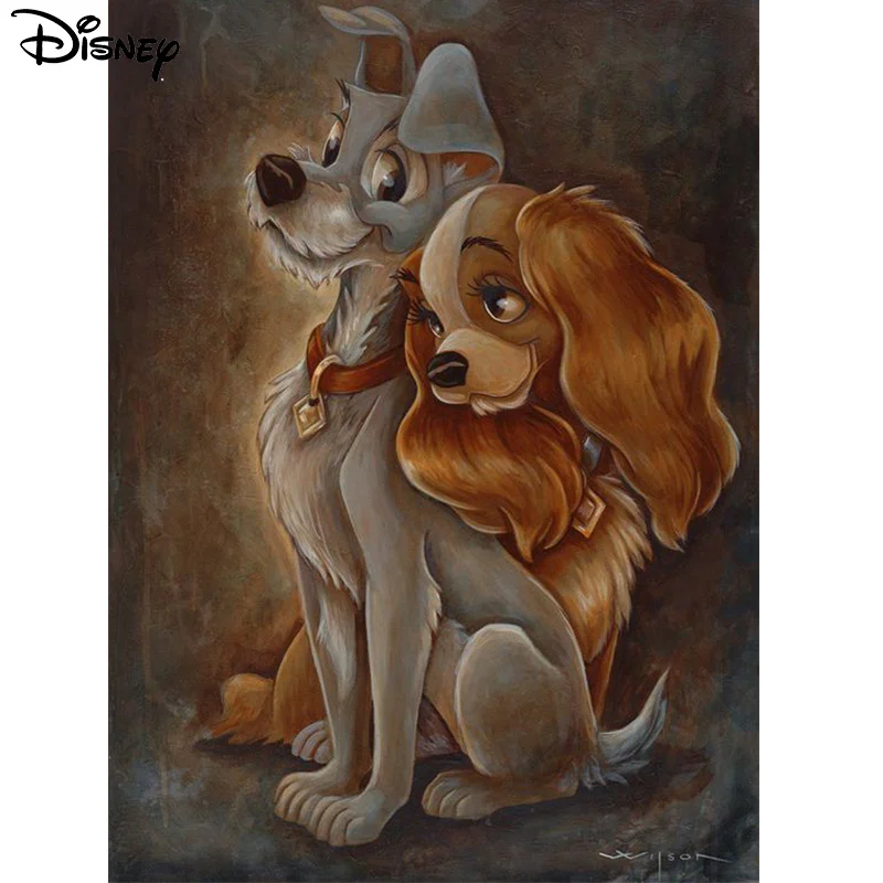 Disney Cartoon Lady and The Tramp  Characters 5D Diamond Painting Cross Stitch Embroidery Full Diamond Mosaic Wall Decor Gift