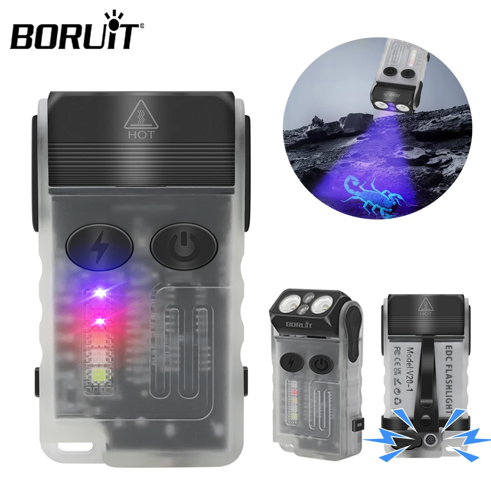 BORUiT V20 LED Flashlight Keychain 180Rotation UV Magnetic Beep Clip USB-C  Rechargeable Camping Fishing Torch Alarm Emergency - AliExpress 39