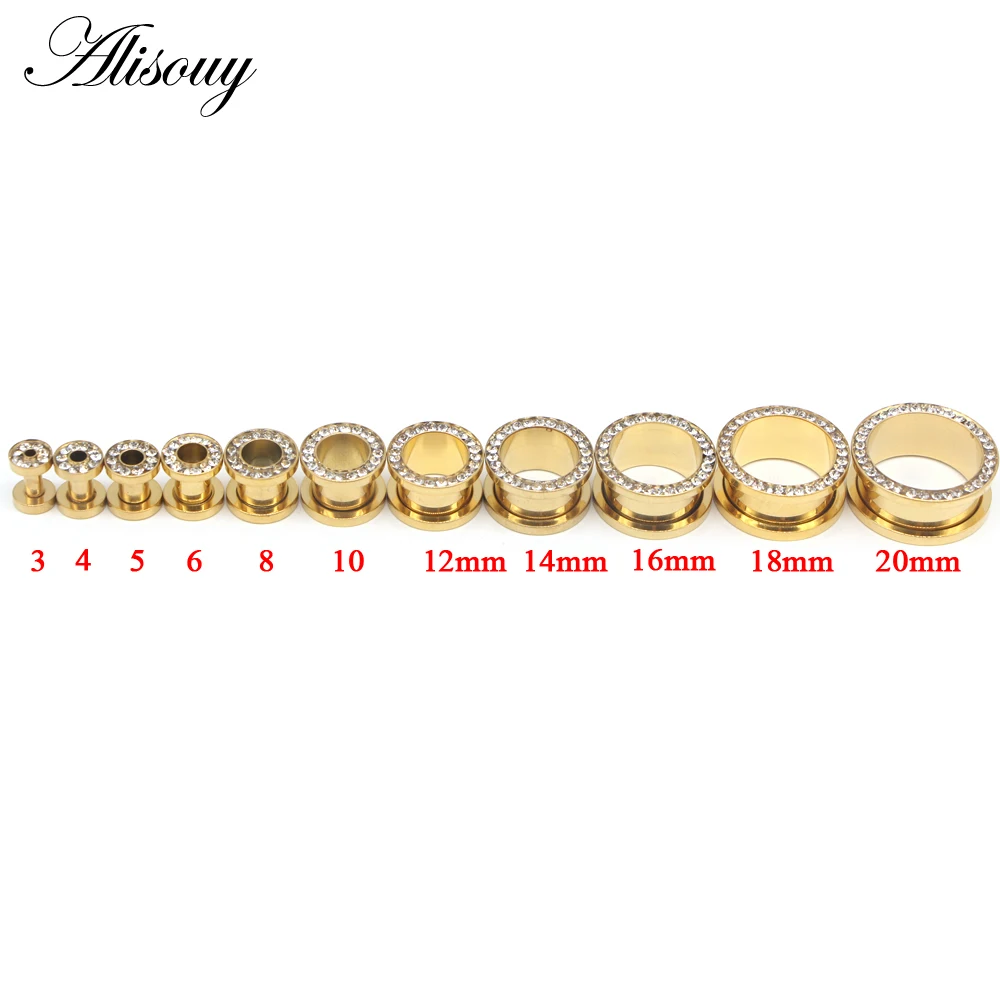 Gold Color Ear Plugs Tunnels with Crystal Screw Fit Flesh Tunnel Ear Expanders Stretching Kit Piercings Body Jewelry Alisouy piercing jewelry ear piercing jewelry body piercing jewelry body jewelry