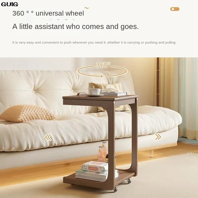 GUIG Mobile Small Coffee Table Home With Wheel Bedroom Multi-functional Clamshell Bedside Table Living Room Sofa Side Table 4