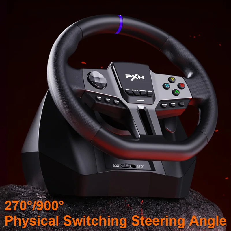 PXN V9 Gen2 Upgrade Game Steering Racing Wheel Pedal Shifter Clamp Set 270/900 Rotation 16Bit 6+R Hall Magnetic Dual Motor Light