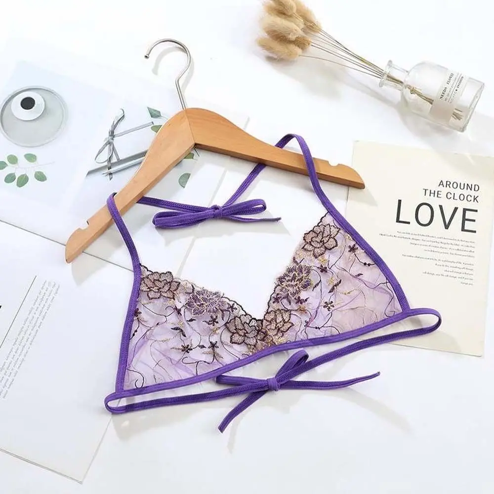 Adjustable European and American Straps Bandage Flower Hollow Sexy Lingerie Women's Bras Embroidered Underwear
