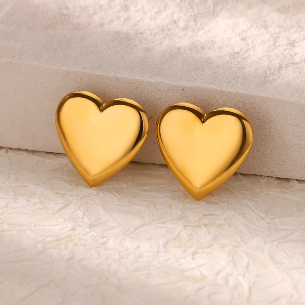 Heart Stainless Steel Stud Earring for Women Gold Color Chunky