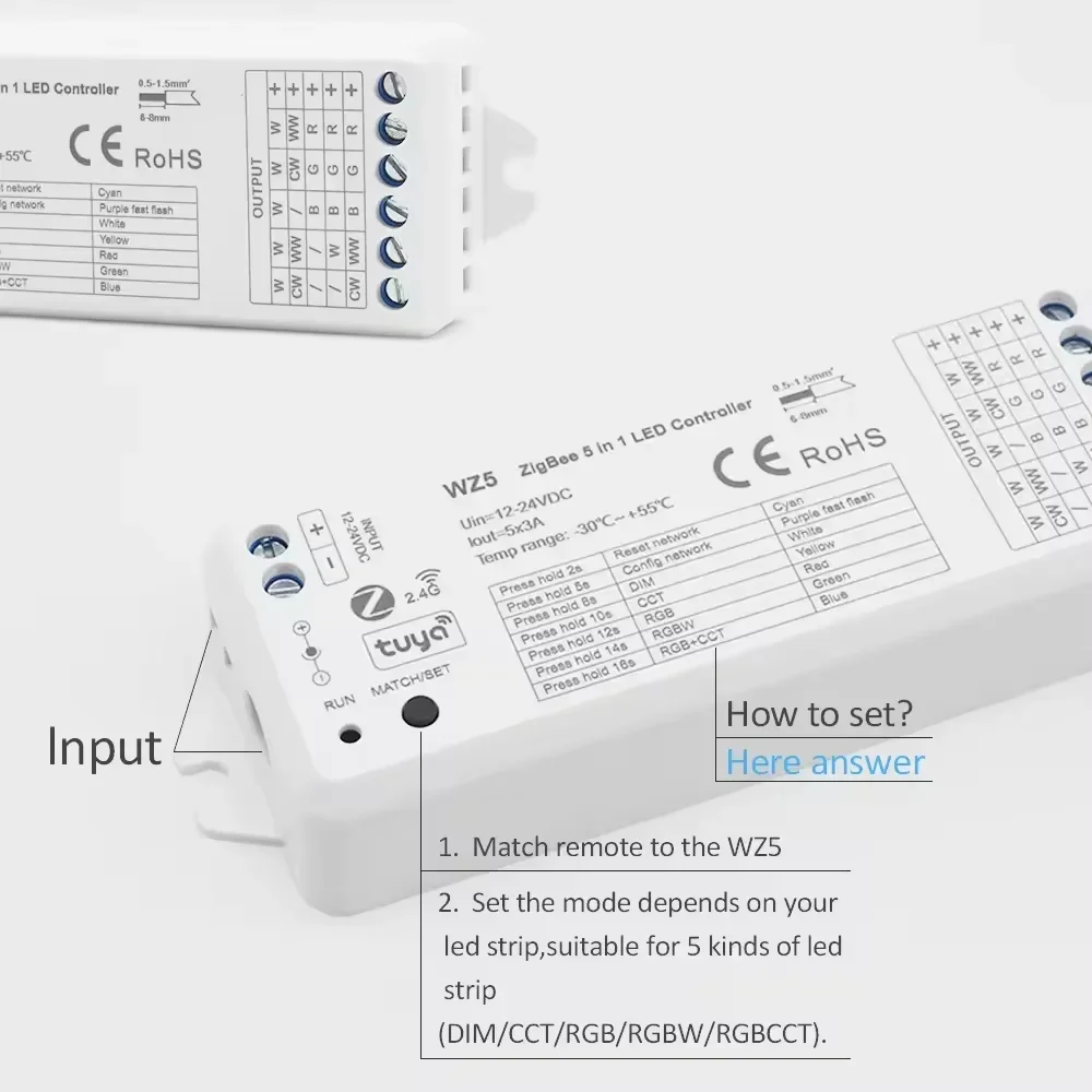 24V RGBCCT COB LED 스트립 라이트 투야 지그비 LED 컨트롤러 RGBCCT 디머 840LEDs/m 유연한 FCOB LED 테이프 리본 램프 (실내용)