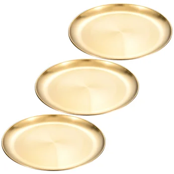 건강한 스틸 라운드 골드 디너 플레이트, 캔디 스테인레스 접시, 빈티지 스낵, 금속 스시 쇠고기