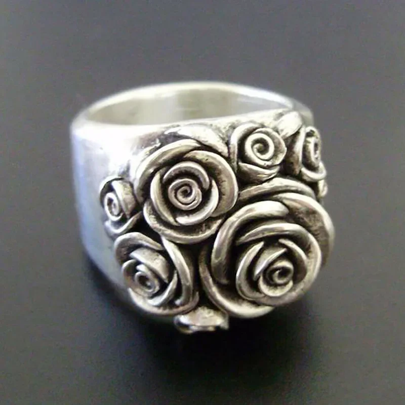 Retro Bohemian Alloy Flower Women's Metal Ring Vintage Carved Design Unique Girl Gift Female Punk Rings Jewelry Серьги Женские