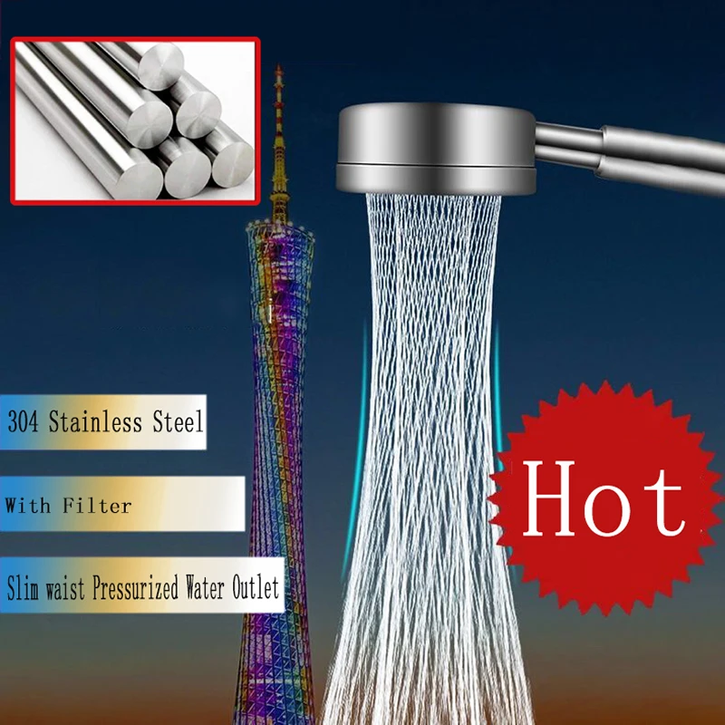 

High Quality Hand-Held 304 Stainless Steel Super Pressurized Shower Head Anti-Fall Shower Head Water-Saving Rain Shower