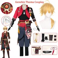 Game Genshin Impact Thoma Cosplay Costume with Headwear Genshin Tohma Cosplay Wig Short Full Set Outfits