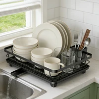 Égouttoir à vaisselle réglable pour comptoir de cuisine avec plateau de drainage, organisateur de vaisselle pour évier, support de rangement 2