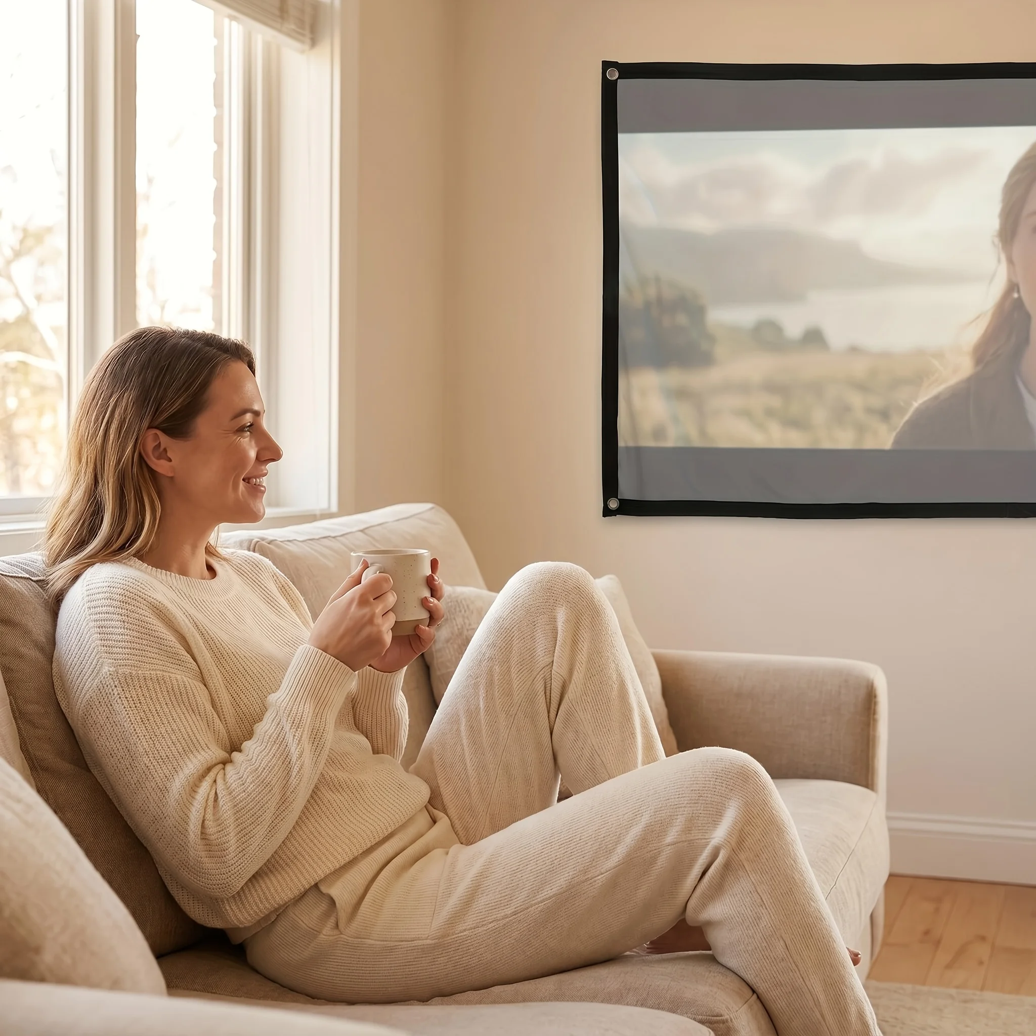 Schermo di Proiezione Portatile e Pieghevole 16:9 in Tessuto Anti-Piega per Home Theater, Ufficio, Campeggio all'Aperto - immagine 5