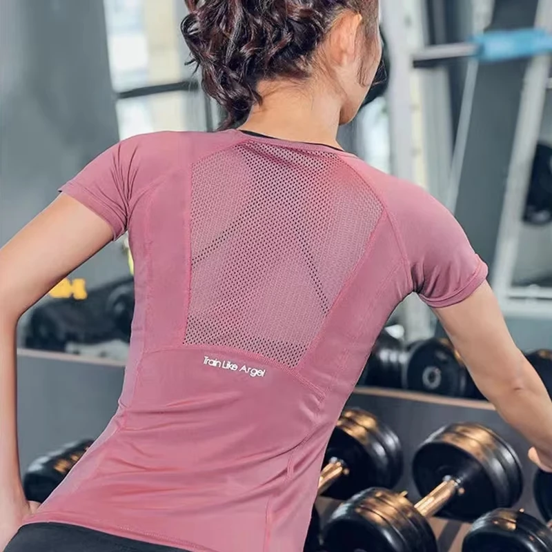 T-shirt sportiva da donna estiva traspirante sexy con schiena scoperta per fitness, asciugatura rapida, corsa, allenamento, manica corta, top yoga - immagine 5