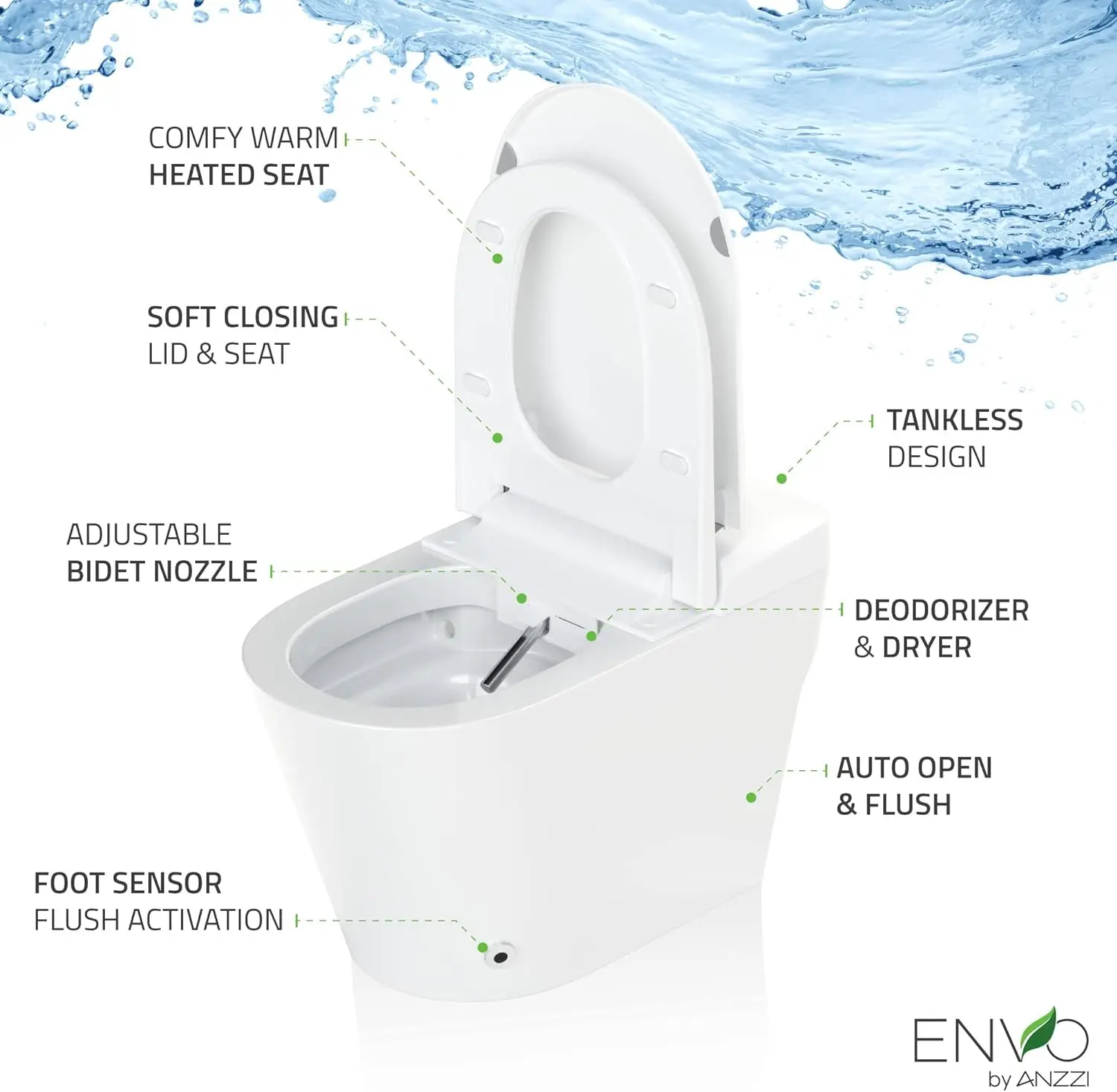 Elongated Smart Toilet Bidet in White with Auto Open Auto Close Auto Flush and Heated Seat  squat toilet 3