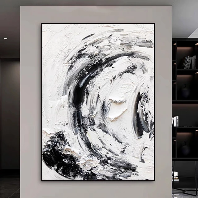 Pintura al óleo sobre lienzo, marco negro abstracto, cuadro de