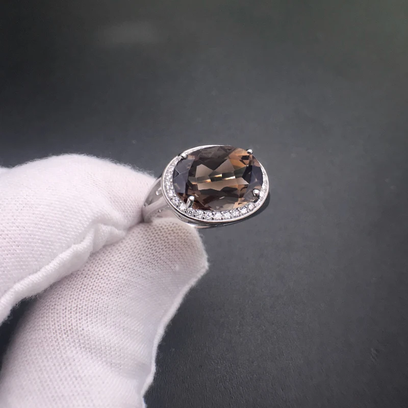CSJ Smoky Quartz Rings Sterling 925 Silver Natural Gemstone