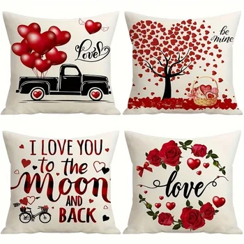 Valentine's Day decoration pillowcase gift love tree balloon rose pattern design is suitable for home room sofa cushion cover