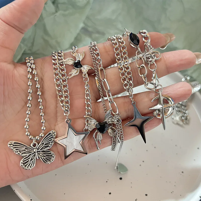 New Goth Pearl Love Butterfly Spider Pendant Choker Necklace