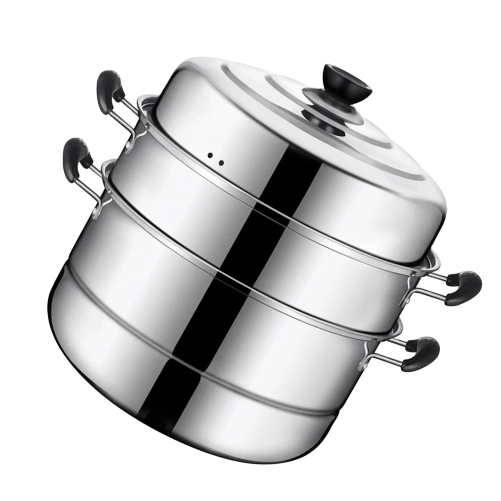 

Steaming Pot Cookware Stockpot with Lid Stainless Steel Steamer Three Layer Soup