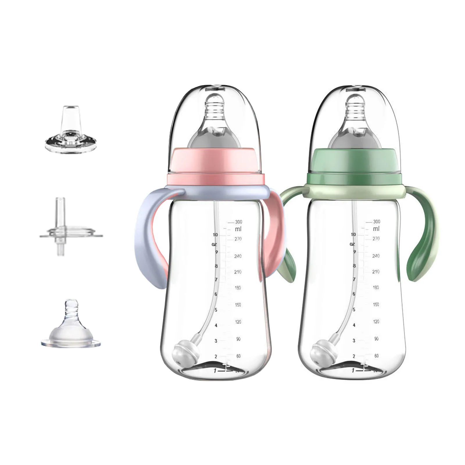 

11 OZ Replacement Lid Sippy Cups, Soft Spout Toddler, Spill Proof, Three Straws, Suitable for Baby Aged 0-4, Gree
