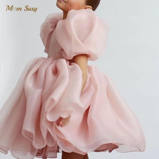 Fashion Girl Princess Vintage Dress Tulle Child Vestido Puff Sleeve Pink Wedding Party Birthday Tutu Dress Child Clothes 1-10Y 1