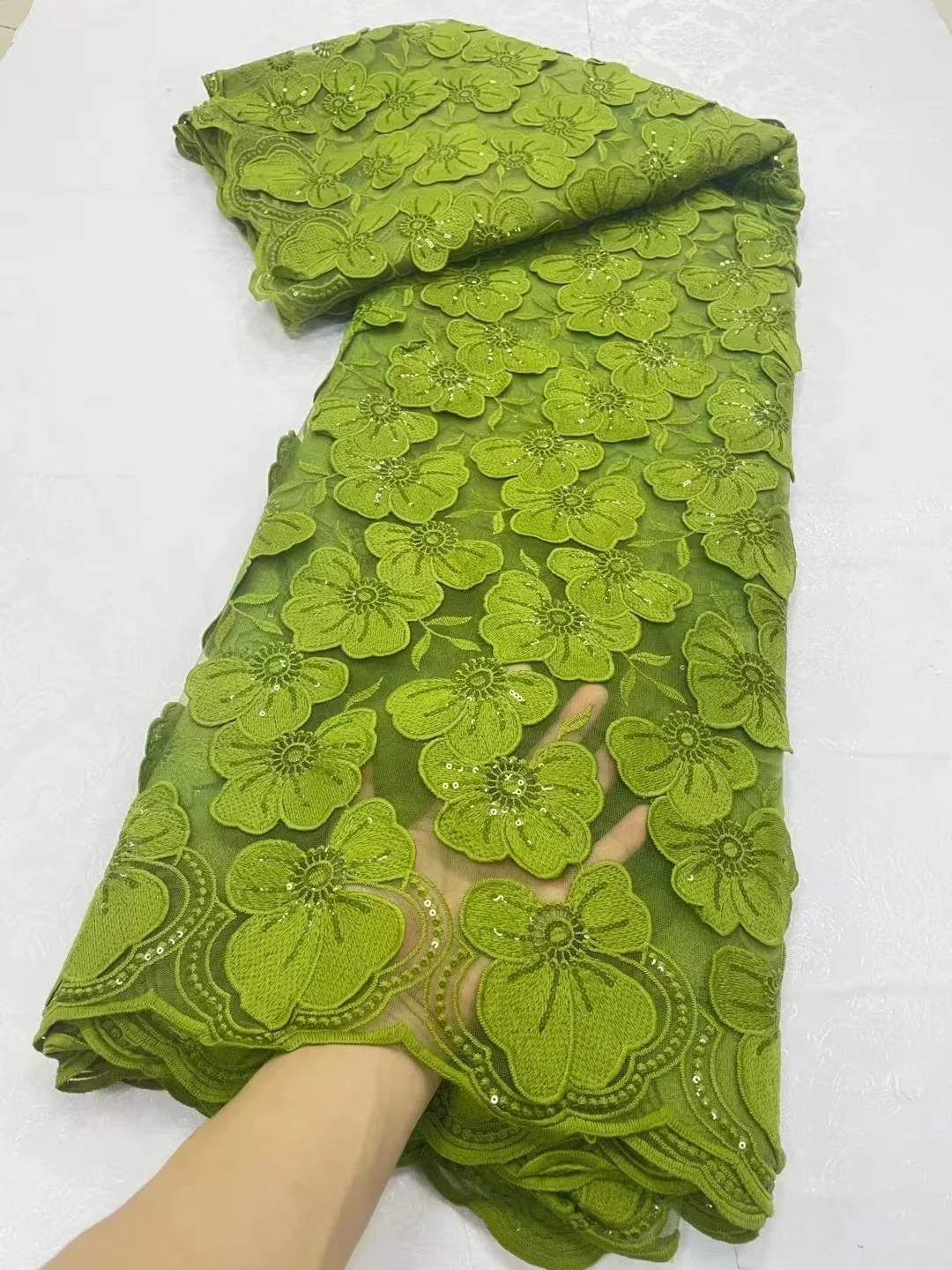 

2024 African High Quality Lace Fabric Latest 5 Yards French Net Sequin Fabric Sewing Embroidered Lace In Tulle Nigeria Fabric