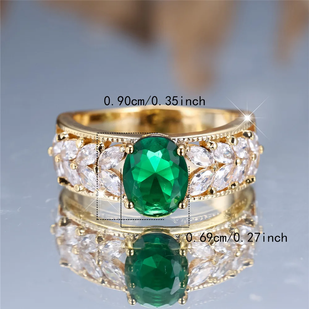 Trendy White Green Zircon Ring Vintage Fashion Gold Color Wedding Bands Engagement Rings For Women Men Minimalist Jewelry