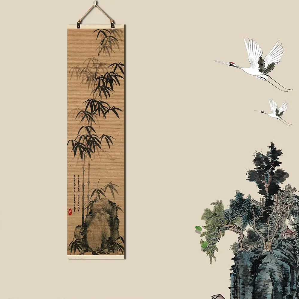 

Chinese Style Bamboo Scroll Wall Paintings Retro Home Office Decoration Wall Art Hanging Tapestry Room Decor Aesthetic Poster