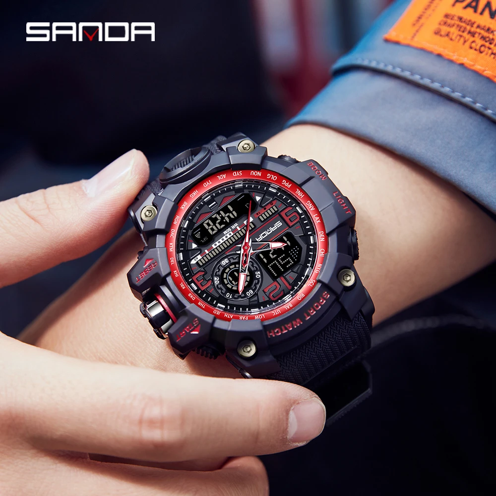 Sanda Man Watch Waterproof Sport Leather Strap Men's Luxury Digital