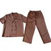 Summer Sets Men Fashion Double Breasted Short Sleeve Shirt/Trousers Two Piece Set Men Korean Loose Ice Silk Sets Mens Formal Set 5