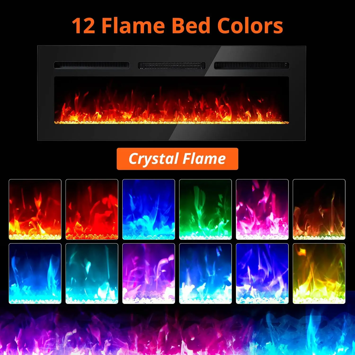 Electric Fireplace 60Inch Wall Mounted Electric Fireplace, Remote Control With Timer Touch Screen Adjustable Flame Color + Speed 2