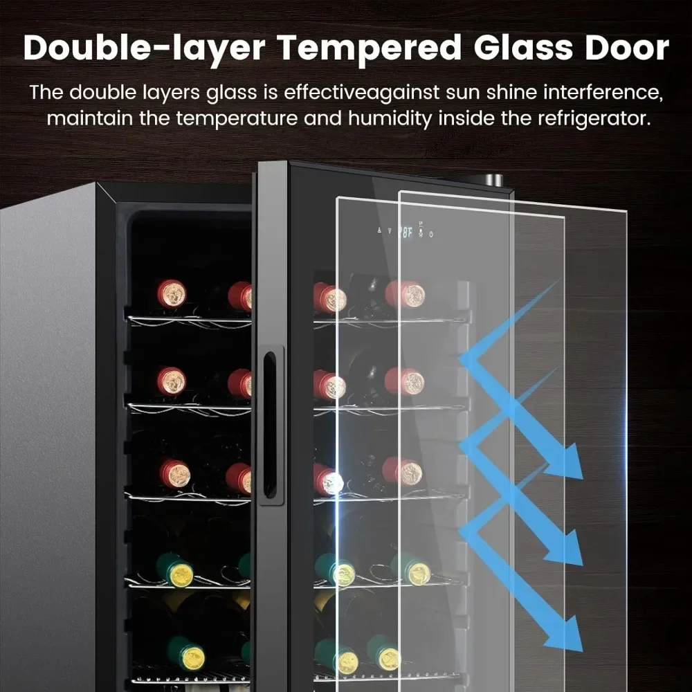 Wine Cooler 17 Inch Refrigerators Freestanding 24 Bottle Countertop Double-Layer Tempered Glass Door Wine Cellars