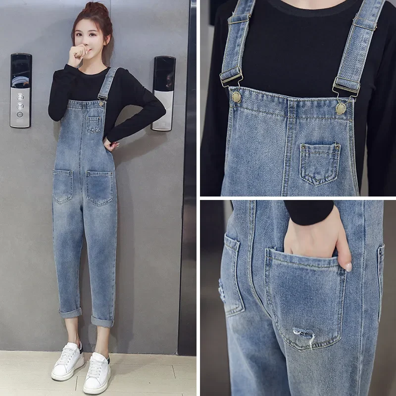 New Hot Sale Of The Season Maternity Denim Overalls + Solid Color T-shirt Two-Piece Set Women's Pregnancy Outfit Casual Comforta