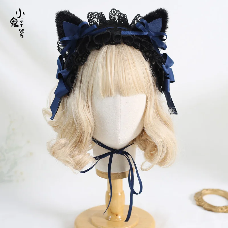 Original Dark Lolita Gothic Sweet Cat Ear Hair Band Bow Barrettes Japanese Lo Niang Headdress Lolita