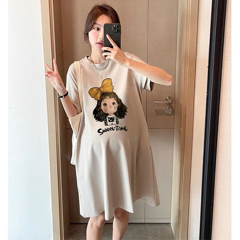 Maternity Summer Dress New Maternity Dress Fashionable Casual Sweet Age Reduction Loose Large Size Small T-Shirt Skirt - 3