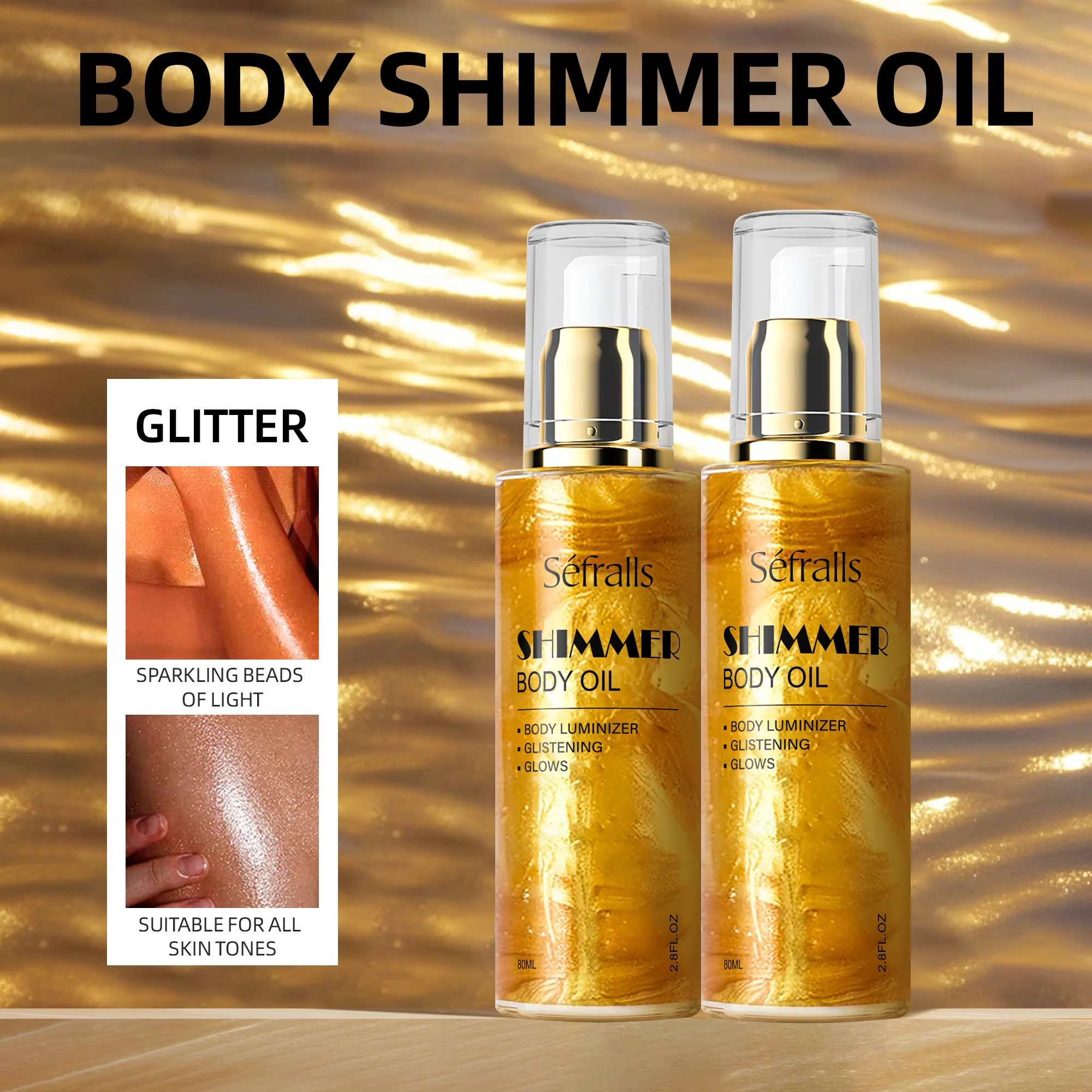 S&eacute;fralls 80ml x2pcs Shimmer Body Oil Lifting Firming Lighten Fine Lines Improve Sagging Skin Dullness Brightening Moisturizing
