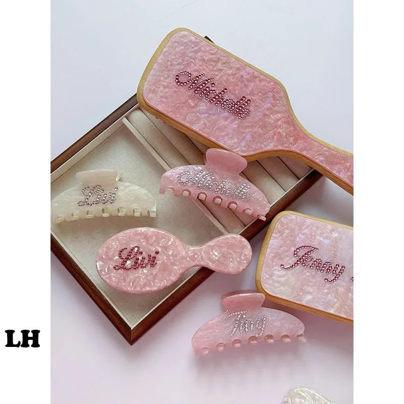 Fashion Customized Rhinestone Letters Personalized Name Acetate Hair Brush Birthday Gift For Women Girls 2024_voghion.com
